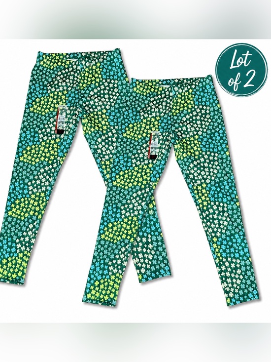 No Boundaries Pants - No Boundaries St Patrick’s Day Shamrock Leggings Juniors M 7-9 Green LOT Of 2